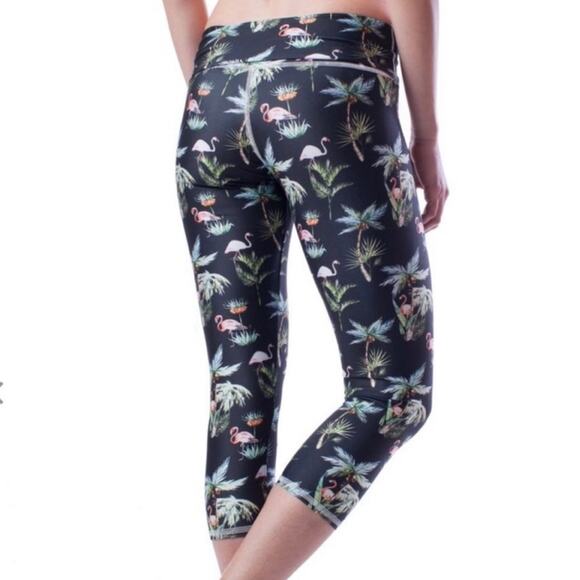 Emily Hsu Flamingo Leggings Tropical Print High Rise Active Size Small - Picture 7 of 9